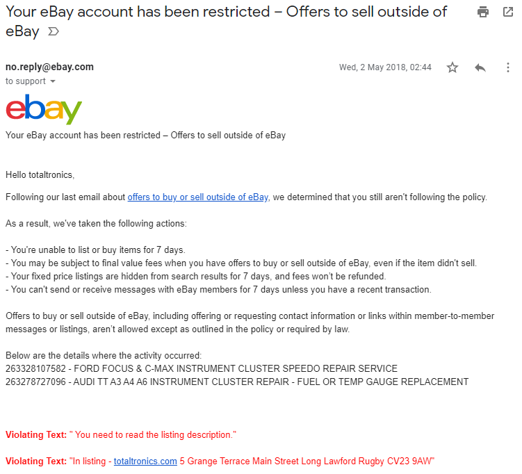eBay account restricted